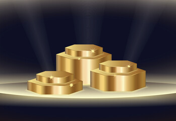 Gold Hexagonal Pedestal Podium EPS Vector