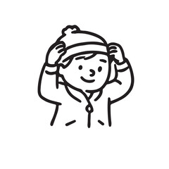 Hand Drawn Black and White Icon Set of Kids Getting Ready for School