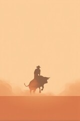 Fototapeta premium minimalist depiction of cowboy atop bull in rodeo arena