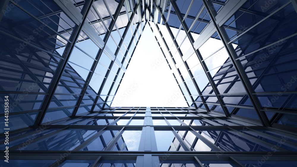 Aufkleber 3d rendering of modern architecture, skyscraper corporate office building with glass window