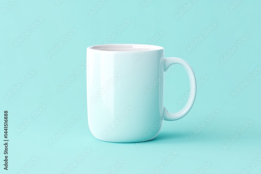 Poster minimalistic empty mockup features ceramic mug on plain monochromatic background with ample copy spa