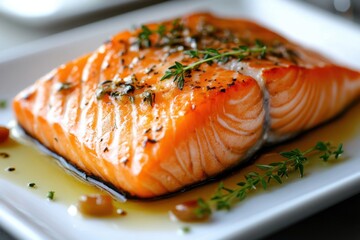 Fresh salmon fillet with lemon slices and vegetables mix isolated on white background