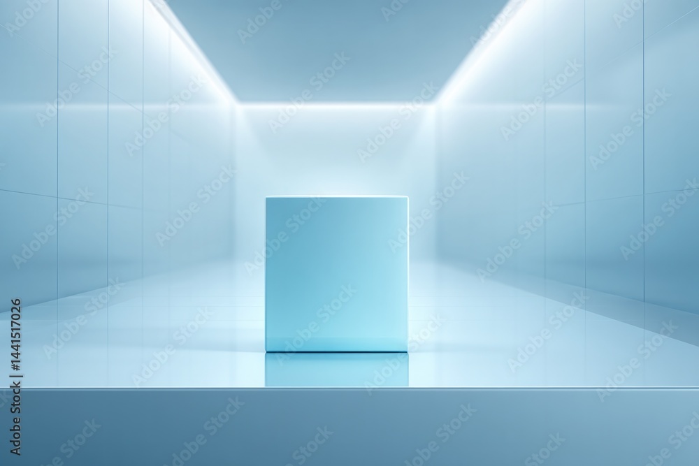 Poster minimalistic empty podium sits in well-lit environment offering abundant copy space for electronics 