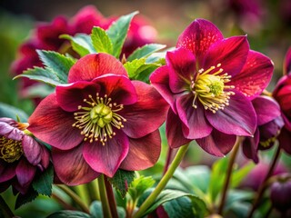 Low Light Hellebore Photography: Double Ellen Red Winter Blooms