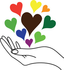 hand holding heart, love and care symbol, giving heart icon
