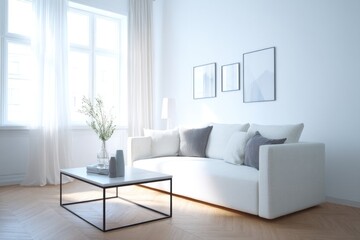 modern and elegant living room with sleek furniture and decor featuring ample natural light embodies minimalistic design