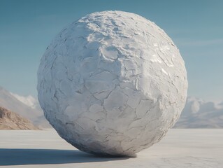 Giant Cracked Ice Sphere on a Winter Landscape Background A Stunning 3D Render of a Massive Icy Orb