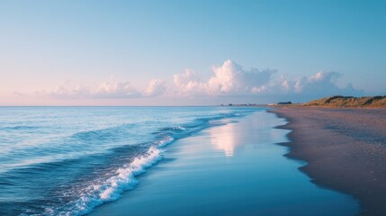 serene minimalistic beach landscape evoking solemn remembrance of d-day with ample copy space for text