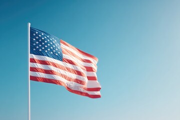 single american flag fluttering against clear blue sky evoking memorial day solemn remembrance and