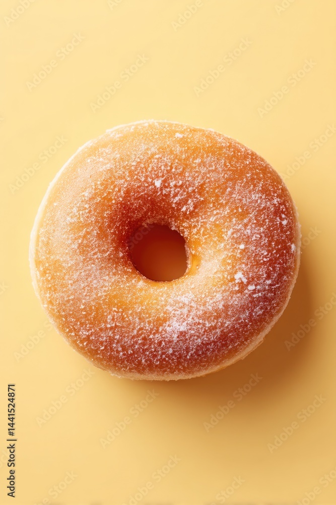 Poster single minimalist donut centered top down on solid color background