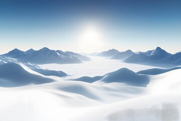 Serene Winter Landscape Snow Covered Mountains and Valley under Bright Sunlight