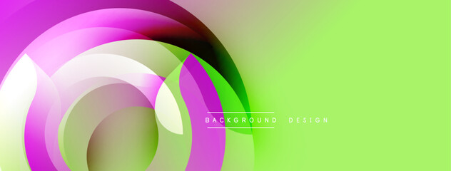Abstract colorful layers create dynamic visual flow. Gradient shades blend, forming circular shapes, modern design element.
