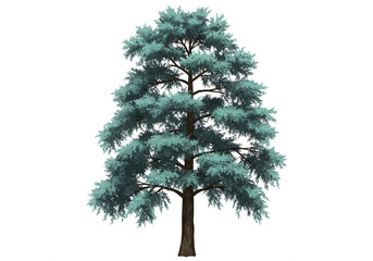 Majestic evergreen tree stands tall against white