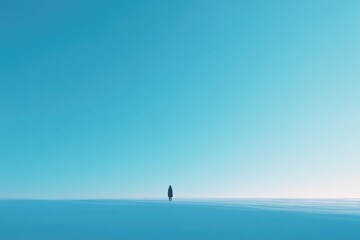 solitary figure stands against expansive minimalist background symbolizing digital age