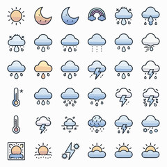 Obraz premium Minimal Line Weather Icon Set | 24 Clean UI-Ready Climate Symbols