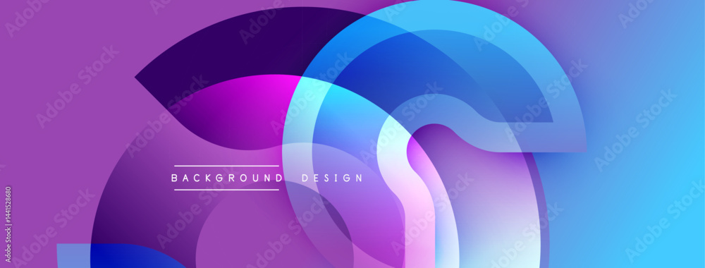 Poster Abstract flowing shapes, vibrant purple, blue hues. Modern design, gradient layers create dynamic visual effect. Smooth transitions, elegant composition.