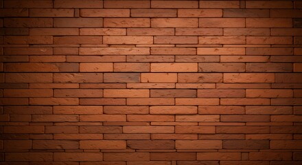 Red brick wall with stack bond pattern, clean lines, natural clay tones, and rough texture. Soft lighting adds depth. Perfect for modern design or architectural backgrounds.