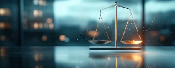 Ethical leadership in AI and emerging technologies, Future of ethical leadership in AI and emerging technologies Symbol of justice, a balanced scale reflecting law and order in a modern setting.