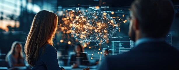 Ethical leadership in AI and emerging technologies, Future of ethical leadership in AI and emerging technologies Professionals collaborating with digital technology in a modern office environment.