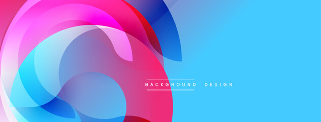 Abstract fluid shapes overlap, creating vibrant color gradients. Pink, blue hues dominate composition. Modern design element.