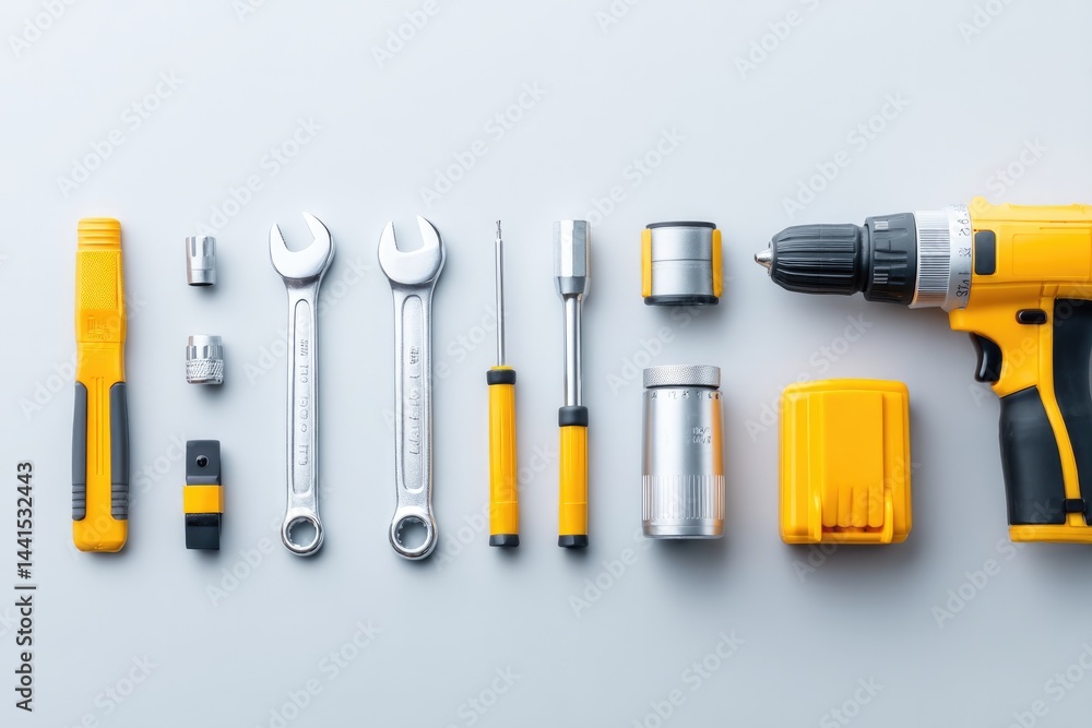 Aufkleber abstract composition of neatly arranged electrical tools and components on white surface