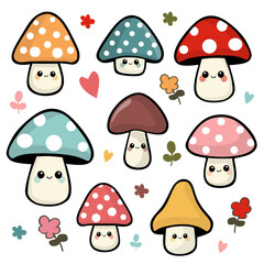 set of cute mushroom. vector illustration of mushrooms