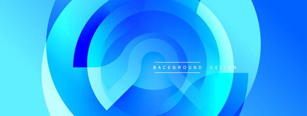 Abstract blue layers create dynamic circular composition. Gradient shades offer modern visual appeal. Minimalist design suits various projects.
