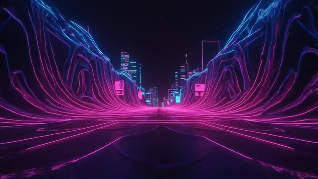 Cyberpunk 80s Retro Wave Virtual Drive: Neon Cityscape Cruise