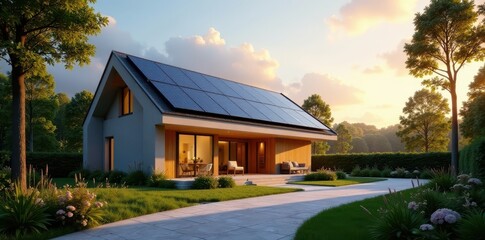 Luxury homes, solar panels gleam, EVs charging , ev charging, neighborhood