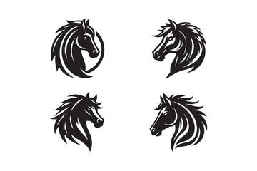Horse Head Silhouette Collection – Elegant Stallion Vector Set.
