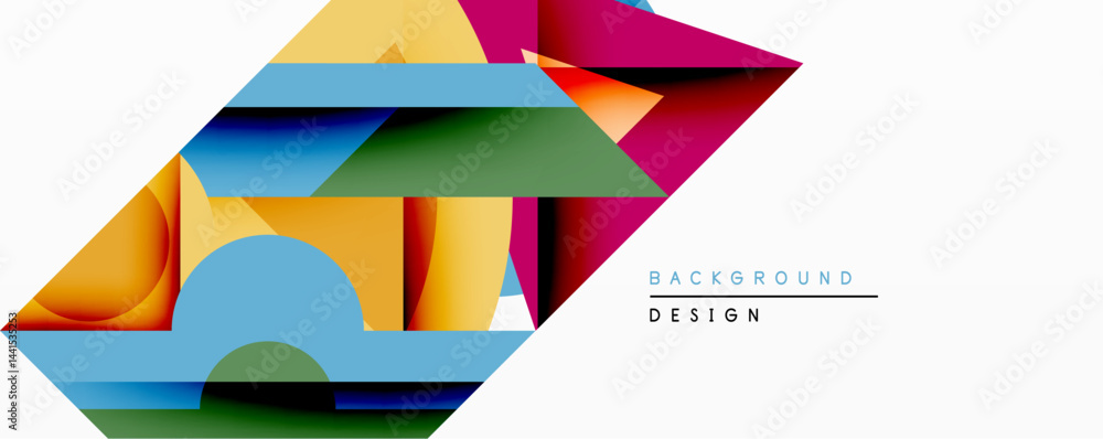 Aufkleber Abstract geometric composition. Overlapping colorful shapes create dynamic visual effect. Bright hues blend, forming modern background design. Minimalist style, vibrant colors.
