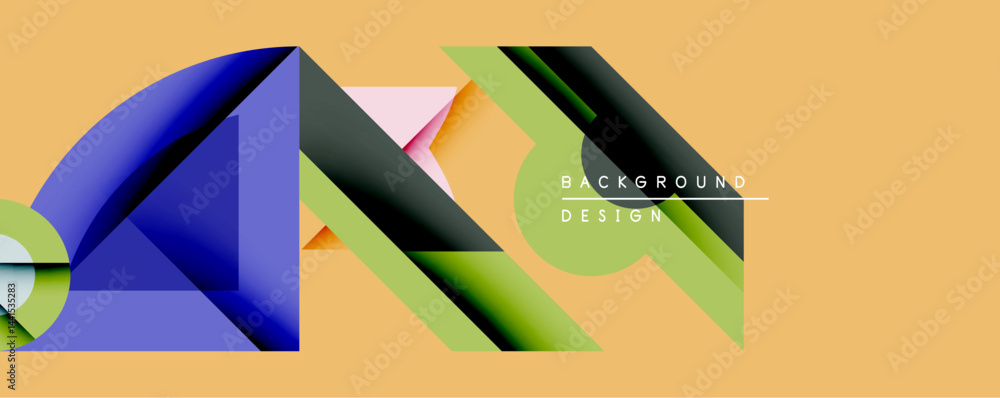 Poster Abstract geometric composition. Overlapping shapes create dynamic visual effect. Gradient colors, modern design, warm background. Minimalist style, clean lines, artistic presentation.