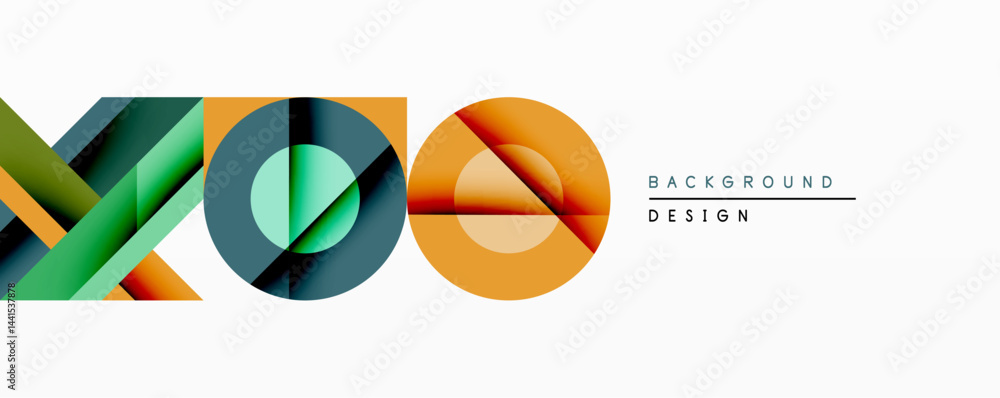 Aufkleber abstract geometric shapes overlap, creating dynamic composition. green, blue, orange hues dominate d