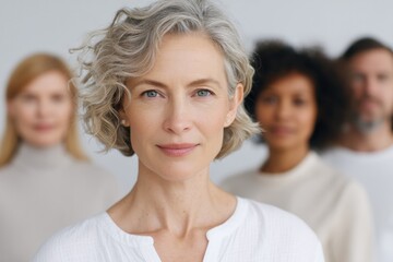 capture minimalist portrait of diverse group of people embodying different ages and ethnicities