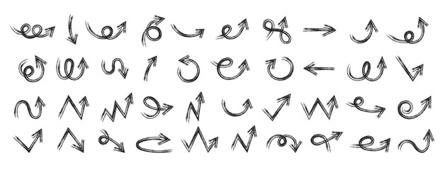 Hand Drawn Arrows Set vector collection, Grunge arrow brush drawn, doodle symbols decorative element design illustration
