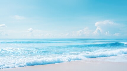 capture minimalistic scene evoking spirit of world oceans day focusing on serene ocean waves gently rolling onto pristine