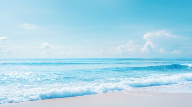 capture minimalistic scene evoking spirit of world oceans day focusing on serene ocean waves gently rolling onto pristine