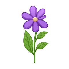 Purple flower with green leaves on a white background