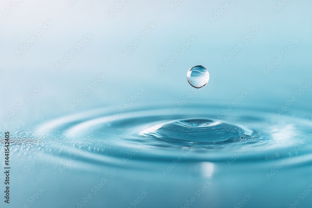 Poster capture dynamic flow of single drop of liquid as it creates mesmerizing ripples on smooth water surf