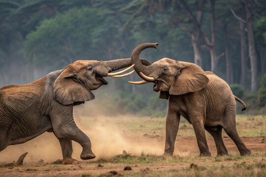powerful image of two elephants fighting african elephants engaged in a fierce battle indian elephants clashing tusks in a combat scene