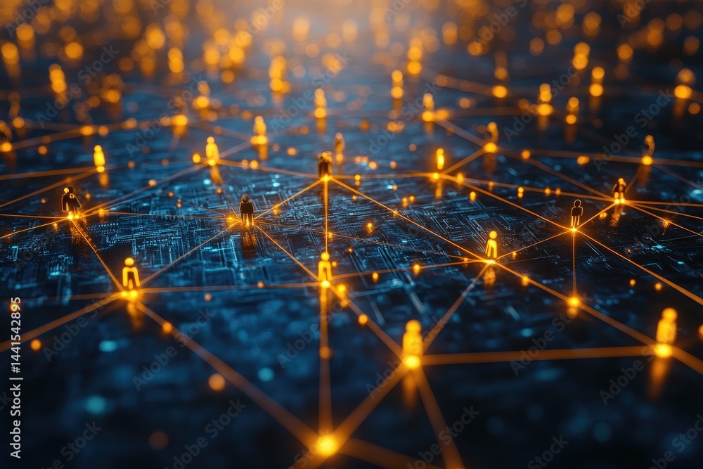 Poster abstract representation of a connected global network of people.