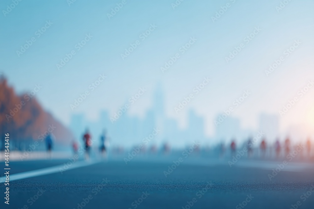 Poster capturing minimalistic essence of global running day focus on blurred silhouettes of runners in moti