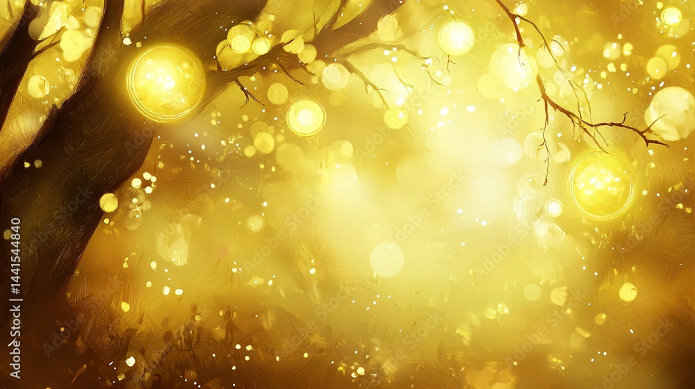 Aufkleber a stunning tree bathed in soft yellow light creating a magical and enchanting atmosphere in an abstr