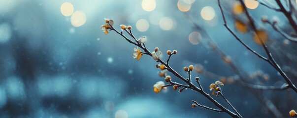 Delicate winter blossoms on a branch.