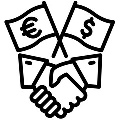 Bilateral Deal mini illustration black outline icon, use for trade wars, economy, business, finance, economic competition, UI, UX kit, app and web development, digital or print.
