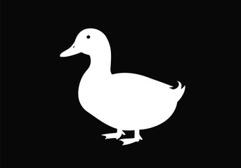 Obraz premium White duck silhouette. This image shows a white duck silhouette on a black background, showcasing its elegant outline and distinct features. Vector clipart illustration design.