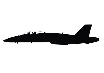 F18 silhouette. This image shows a vector clipart illustration design of an F-18 fighter jet silhouette, also known as a Hornet aircraft. Vector clipart illustration design.