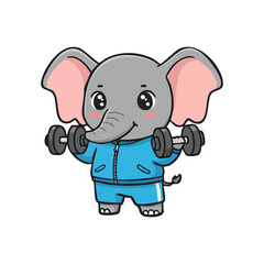 Naklejka premium cute icon character elephant lifting dumbbells
