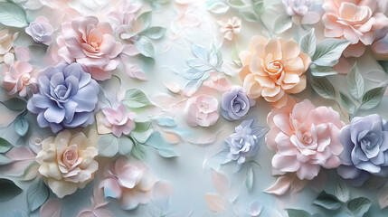 Dreamy watercolor floral arrangement featuring white peonies and roses, Title	
Soft lavender, pink pastel floral arrangement on white background, Beautiful vintage floral background for decoration.