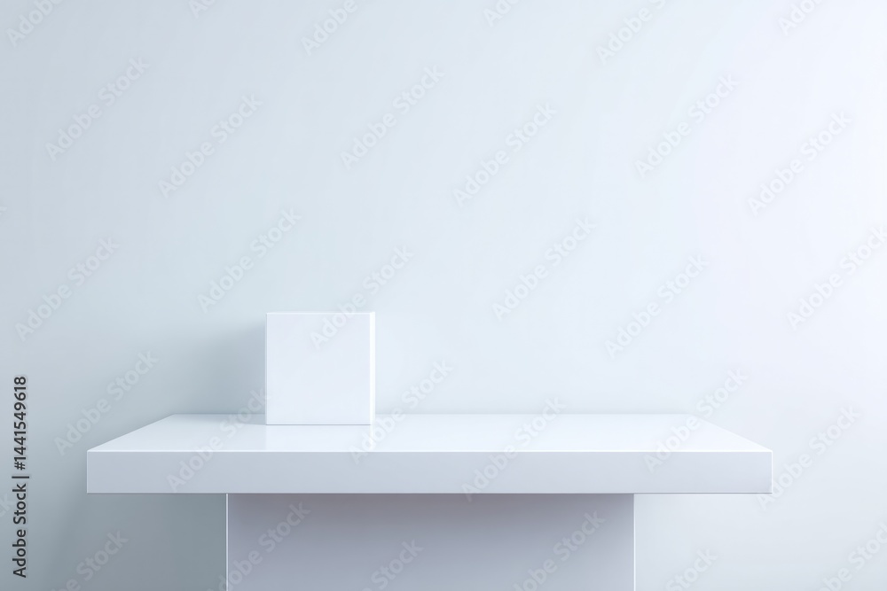 Poster empty podium awaits culinary wonders with sleek minimalistic design emphasizing clean lines and ampl